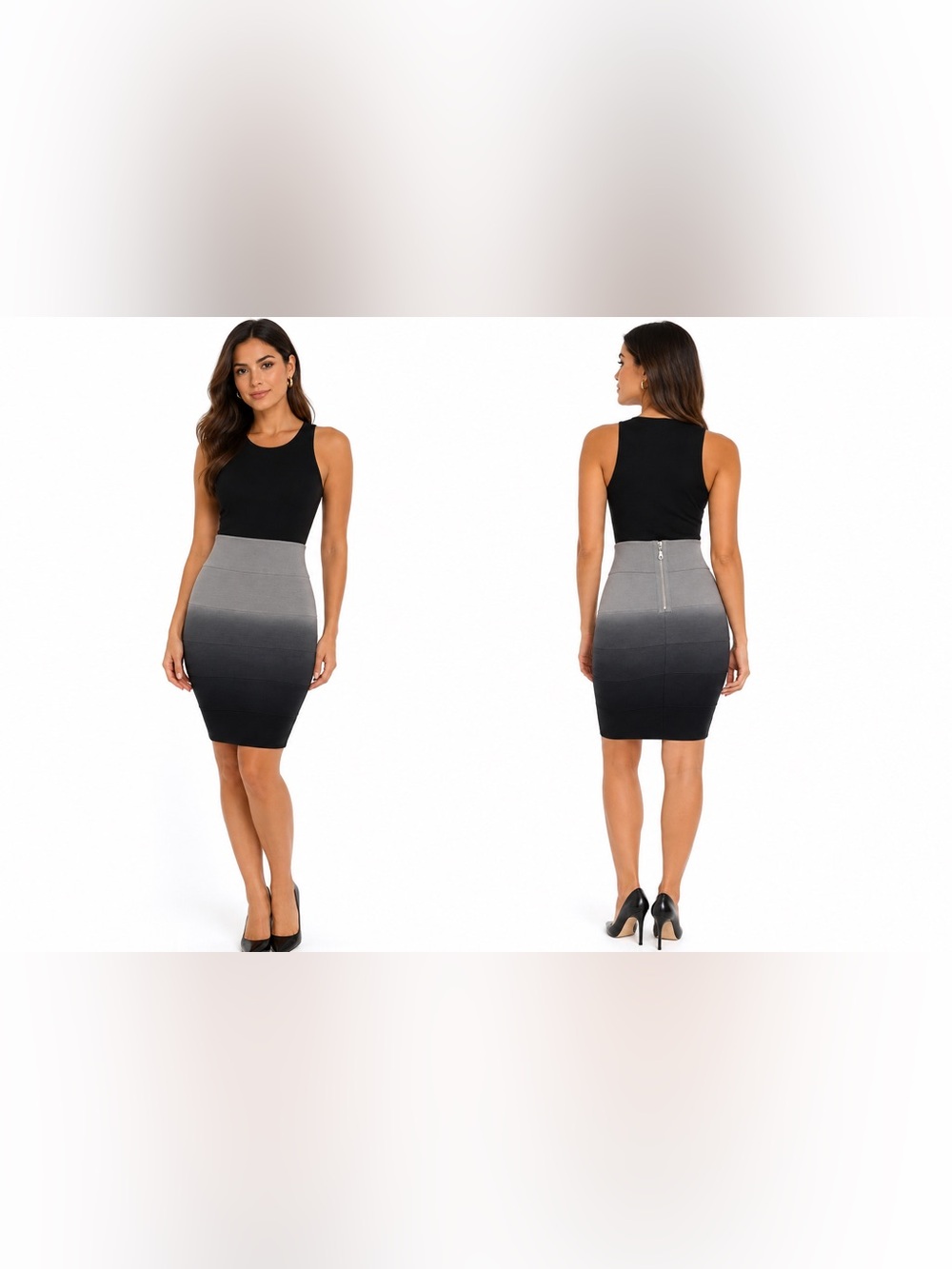 INC International Concepts Ombré Gray to Black Bandage Pencil Skirt SZ - M